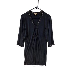 Zen-Knits Women's Knit Shift Dress Long Sleeve V Neck Navy Size XL Casual Strech